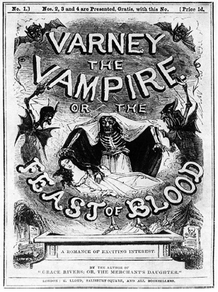 Portada de una reimpresión de Varney the Vampire (1845), una de las penny dreadfuls más populares en la Gran Bretaña decimonónica.